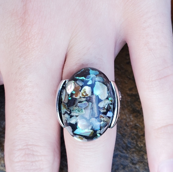 Silver natural crushed abalone ring size 7.5 - Picture 9 of 9